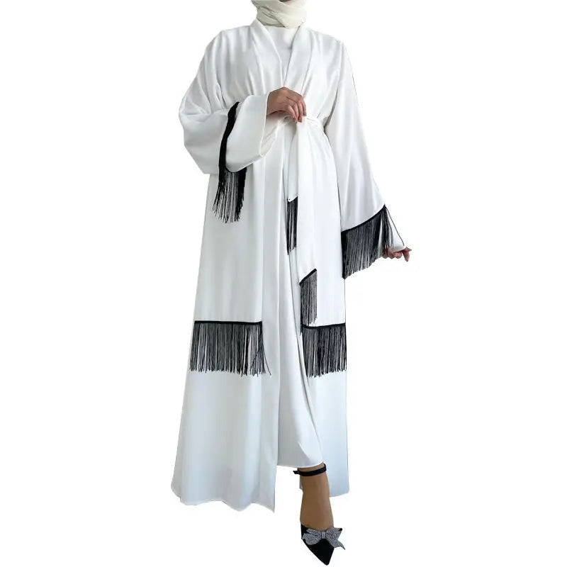 Arabische Dubai-stijl abaya-jurk – effen, met kwastdetail - BRO Webshop