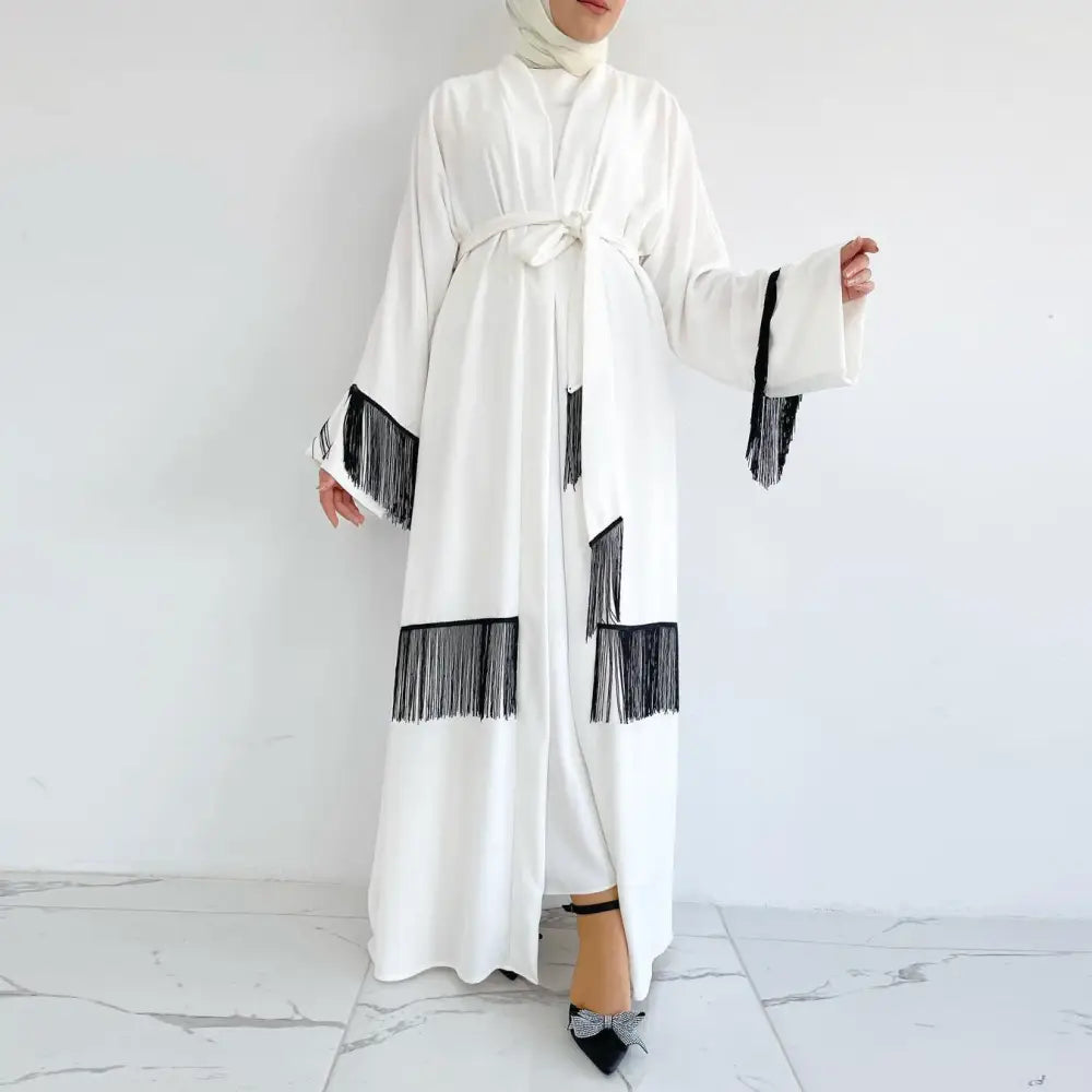 Arabische Dubai-stijl abaya-jurk – effen, met kwastdetail - BRO Webshop