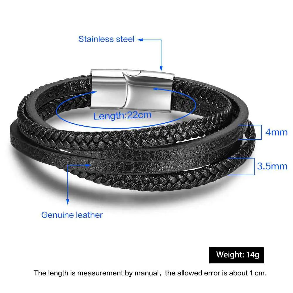 Bracelets & Bangles Men Stainless Steel Leather Bracelets Braided Rope Magnetic Clasp Male Bangles Jewelry New - BRO Webshop