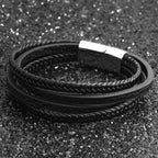 Bracelets & Bangles Men Stainless Steel Leather Bracelets Braided Rope Magnetic Clasp Male Bangles Jewelry New - BRO Webshop
