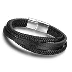 Bracelets & Bangles Men Stainless Steel Leather Bracelets Braided Rope Magnetic Clasp Male Bangles Jewelry New - BRO Webshop