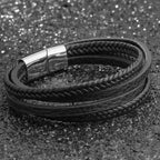 Bracelets & Bangles Men Stainless Steel Leather Bracelets Braided Rope Magnetic Clasp Male Bangles Jewelry New - BRO Webshop