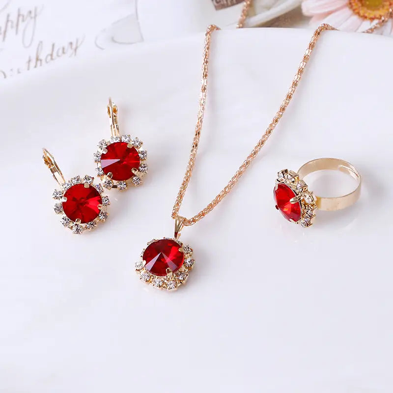 Europe and America fashion round crystal necklace earrings ring set hot jewelry jewelry wholesale jewelry wholesale - BRO Webshop