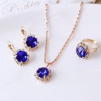 Europe and America fashion round crystal necklace earrings ring set hot jewelry jewelry wholesale jewelry wholesale - BRO Webshop