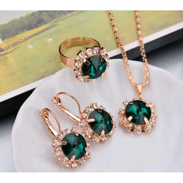 Europe and America fashion round crystal necklace earrings ring set hot jewelry jewelry wholesale jewelry wholesale - BRO Webshop
