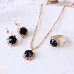 Europe and America fashion round crystal necklace earrings ring set hot jewelry jewelry wholesale jewelry wholesale - BRO Webshop