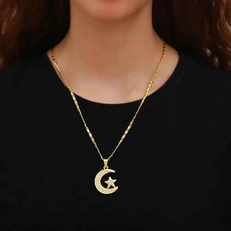 Islam Halsketting MAAN-STER Zilveren Gouden Kleur met CZ Sieraad voor Vrouwen Geschenk - byOumich