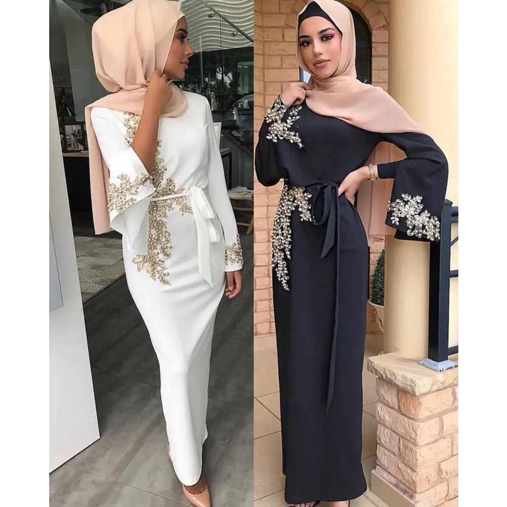 Elegante geborduurde jurk – lange mouwen & ronde hals - BRO Webshop