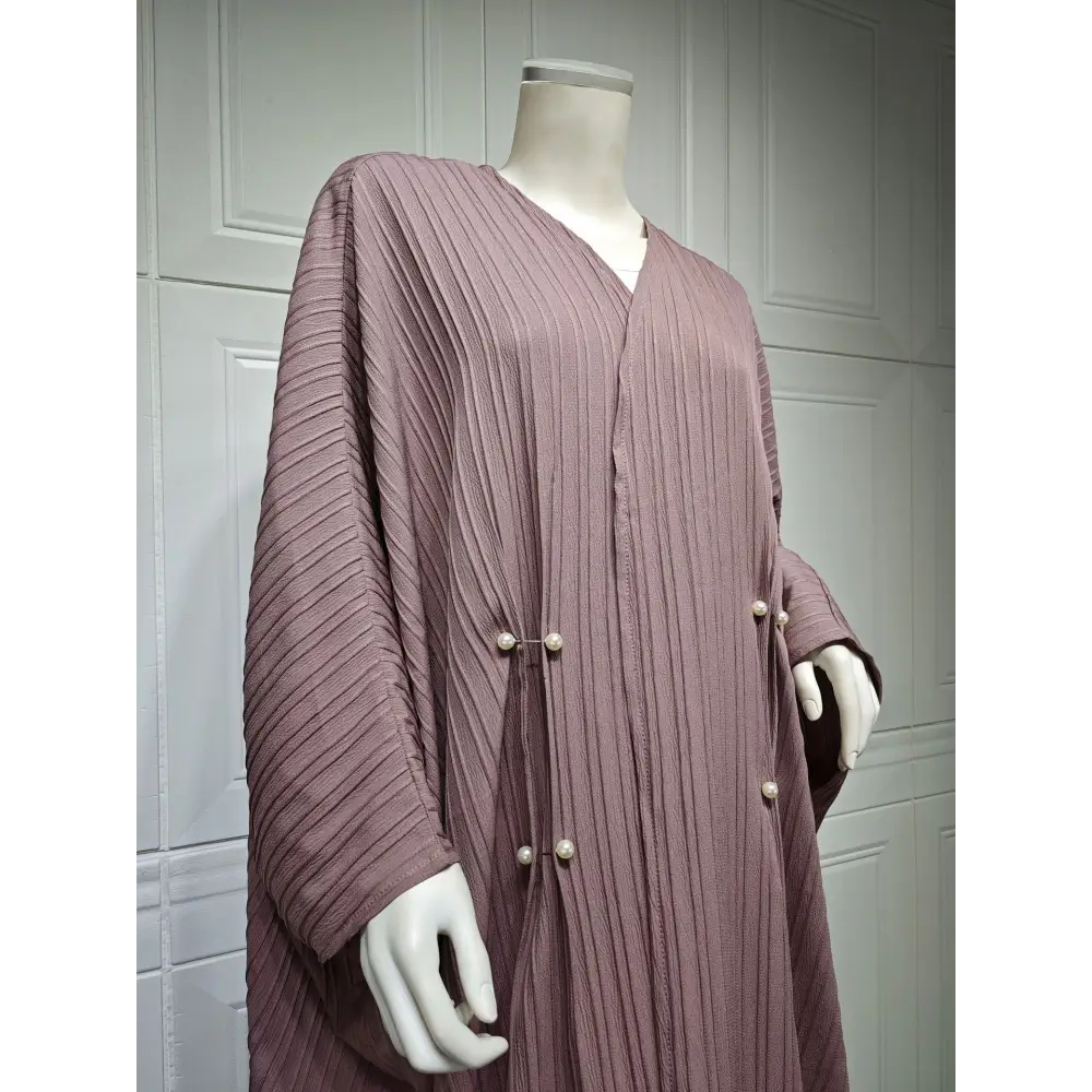 Gestreepte abaya-cardigan met vleermuismouwen (licht koffiekleur) - BRO Webshop