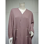 Gestreepte abaya-cardigan met vleermuismouwen (licht koffiekleur) - BRO Webshop