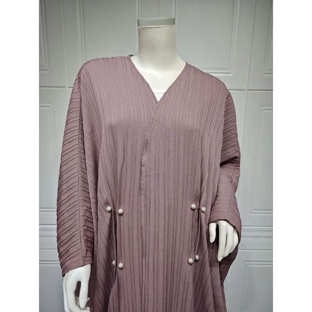 Gestreepte abaya-cardigan met vleermuismouwen (licht koffiekleur) - BRO Webshop