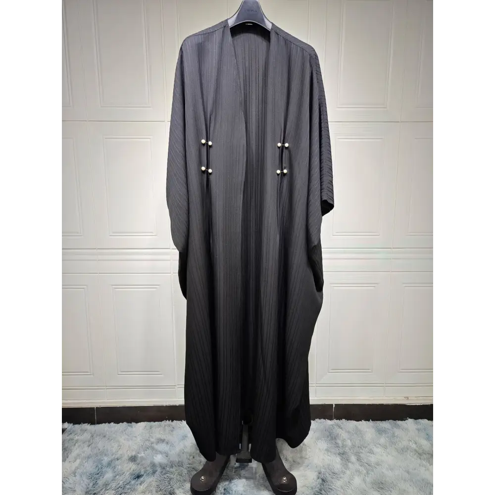 Gestreepte abaya-cardigan met vleermuismouwen (licht koffiekleur) - BRO Webshop