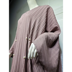 Gestreepte abaya-cardigan met vleermuismouwen (licht koffiekleur) - BRO Webshop