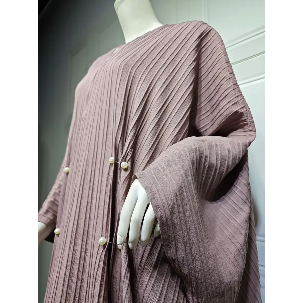 Gestreepte abaya-cardigan met vleermuismouwen (licht koffiekleur) - BRO Webshop