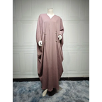 Gestreepte abaya-cardigan met vleermuismouwen (licht koffiekleur) - BRO Webshop