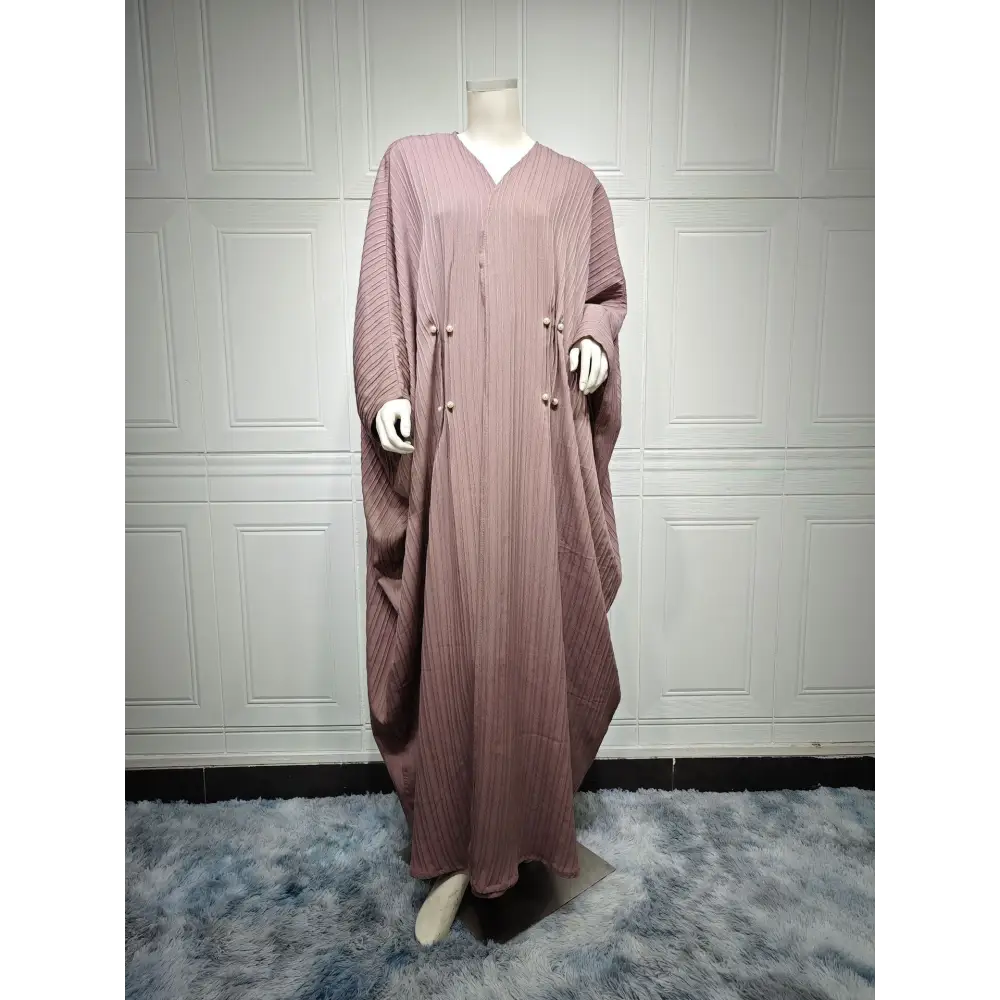 Gestreepte abaya-cardigan met vleermuismouwen (licht koffiekleur) - BRO Webshop