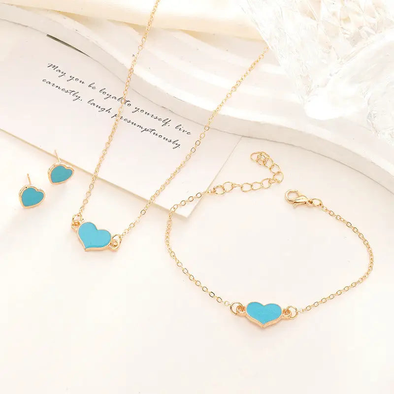 Simple Love Jewelry Women's Fashion Necklace Suit Heart Jewelry Set Gift For Her Fashion Party Jewelry - BRO Webshop