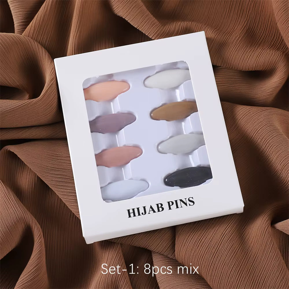 Premium Hijab Spelden Set - 8 Stuks Ovaal Neutrale Mix