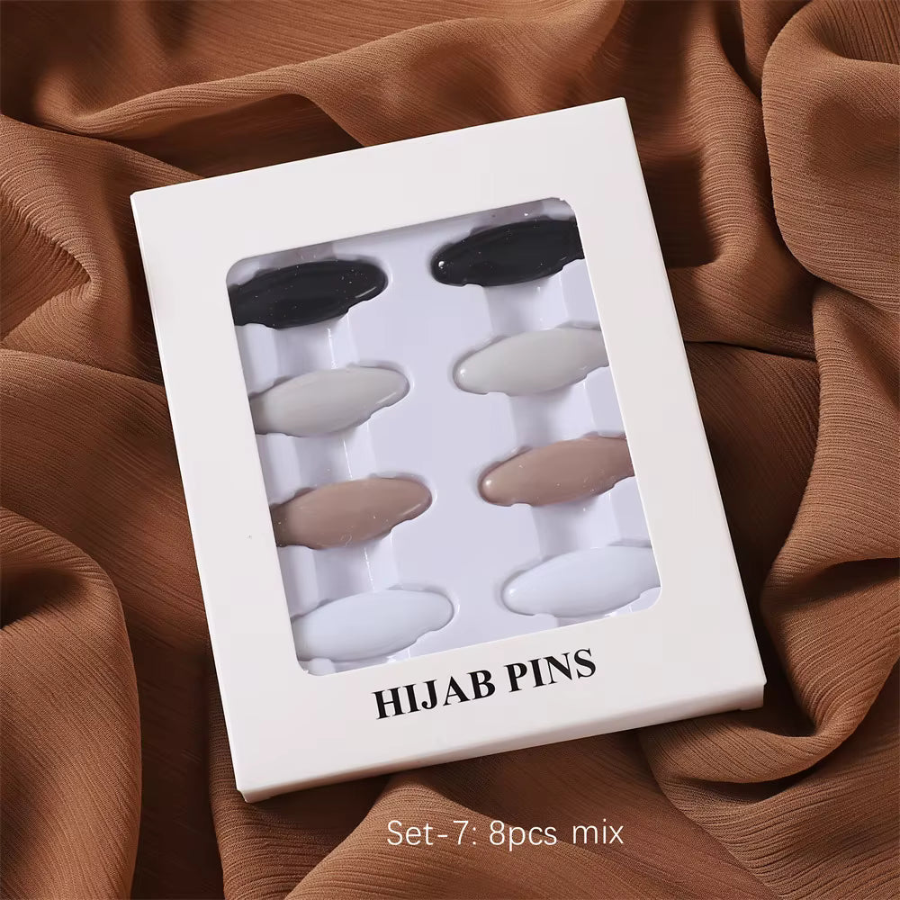Premium Hijab Spelden Set - 8 Stuks Ovaal Neutrale Mix