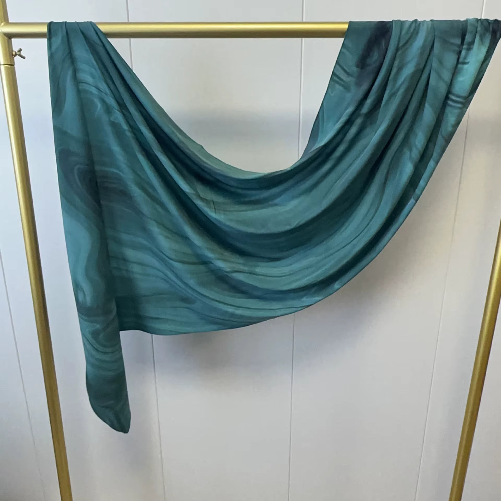 Hijab met Aquarel Print van Katoen - #5 Cyaan